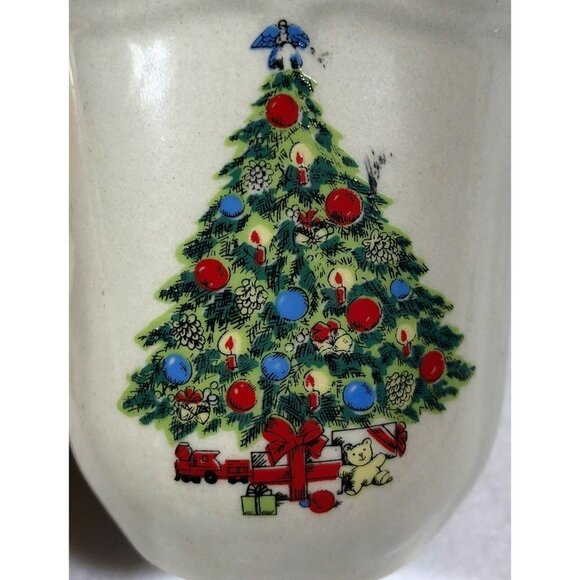 Christmas Tree Mug Set 2 Pair Couple Winter Holiday Ceramic Beige Restaurant - Picture 5 of 10